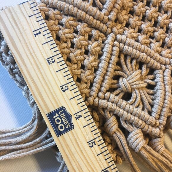 Crochet Crossbody Purse Tan Fringe Small Boho Festival - Picture 6 of 7